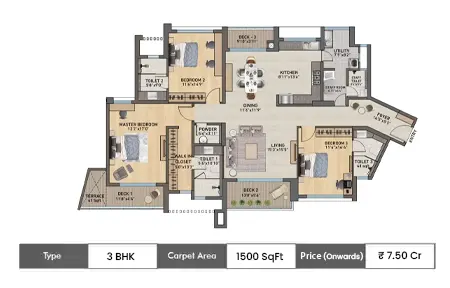 3 BHK 1500 SqFt